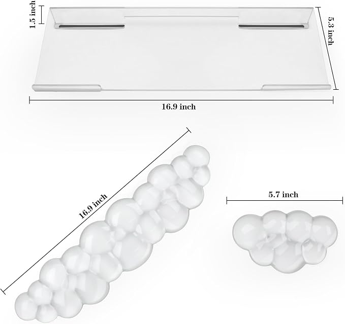 Acrylic Transparent Computer Keyboard Stand with Gel Cloud Keyboard and Mouse Wrist Rest, Ergonomic Tilting 3-in-1 Set, Relieves Painful Typing, for Office/Computer/Laptop/Gaming