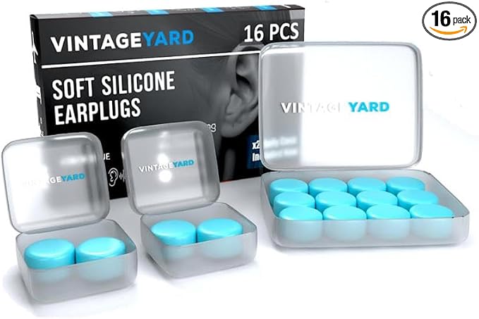 Ear Plugs for Sleeping, Swimming- Soft Noise Cancelling Silicone Gel Wax Earplugs for Sleep and Swimmers, Ear Protection with Sound Blocking Level of 32 Db (Blue, 16 Count (Pack of 1))