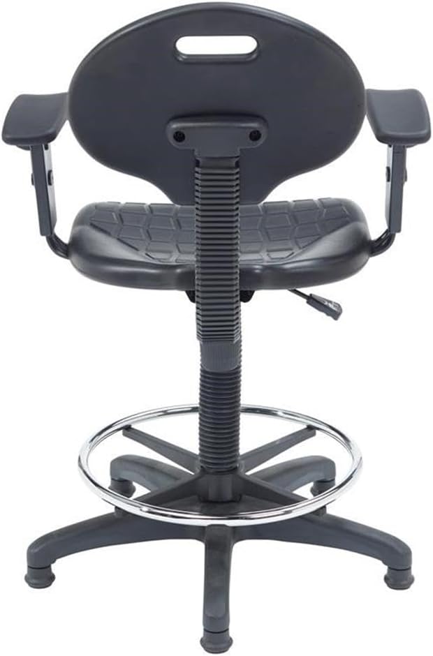 Pemberly Row Modern Polyurethane Task Chair with Arms, Adjustable 22-32 in Height, Black Finish, Heavy Duty Steel Frame, Waterfall Seat, Ribbed Design, Home Office or Industrial Desk Chair
