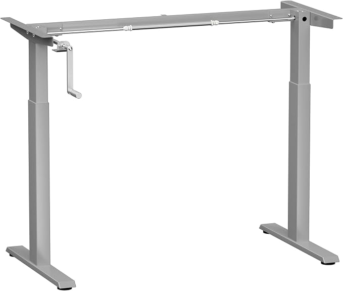 COSTWAY Crank Standing Desk Frame, Manual Hand Crank Workstation Base, Ergonomic Sit to Stand Base w/Foldable Crank Handle, Hook, Cable Management Rack (Grey)