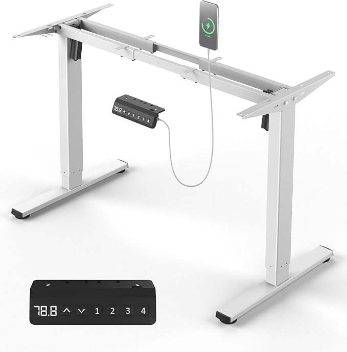 330 lbs Capacity Dual Motor Electric Standing Desk Frame, Height Adjustable Sit Stand up Desk Legs Base Workstation, Anti-Collision Function, 2 Hooks, White Frame Only