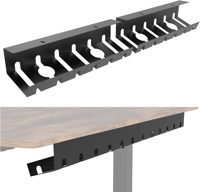 2 Pcs of Under Desk Cable Management Tray for Easy Mounting | Metal U Channel Cable Organizer Box for Office, Home (UnderDeskCM)