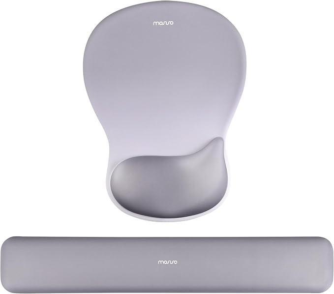MOSISO Wrist Rest Support for Mouse Pad&Keyboard Set, Ergonomic Mousepad with Concave Curved Memory Foam, Non-Slip Base Pain Relief Comfortable Rectangular Easy Typing Pad for Home/Office, Gray