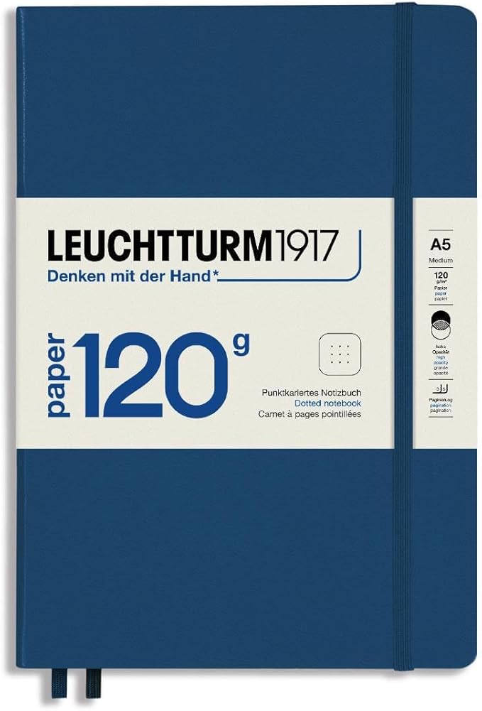 LEUCHTTURM1917 - 120G Special Edition - Medium A5 Hardcover Notebook - 203 Numbered Pages with 120gsm Paper (Navy, Dotted)