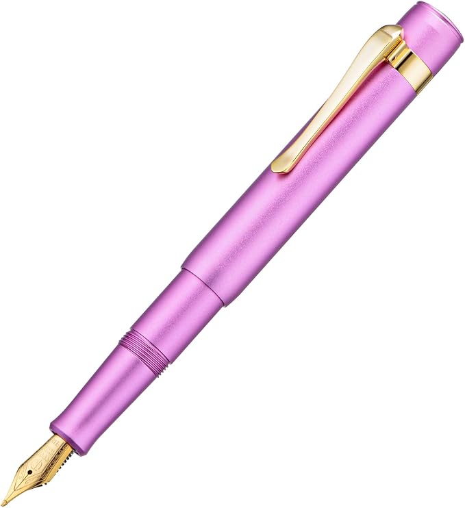 HONG DIAN M2 Black Forest Mini Fountain Pen, Long Blade Nib & Sleek Shape Aluminium Short Pocket Travel Pen (Lilac Purple)