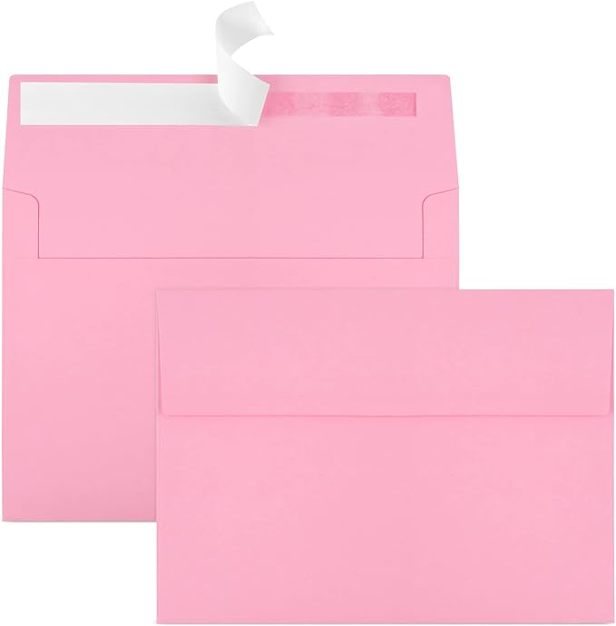50 Packs 5x7 Envelopes, A7 5x7 Envelopes for Invitations, Printable Invitation Envelopes Self Seal for Weddings, Invitations, Photos, Greeting Cards, Mailing (Pink)