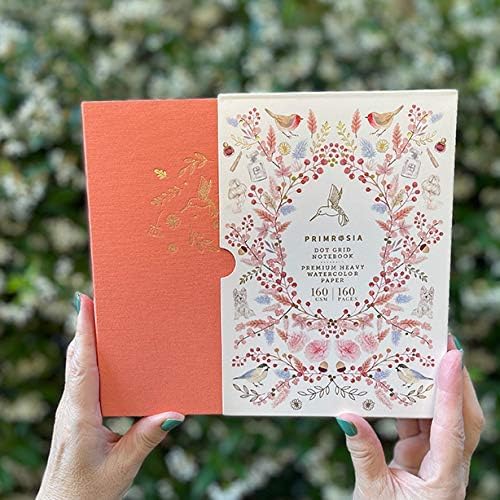 Primrosia A5 Dot Grid Watercolor Journal Notebook – 160 pages I 160gsm Premium Heavy Paper, No Bleed – Luxe Linen Hard Cover (Peach Hummingbird)