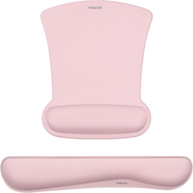 MOSISO Wrist Rest Support for Mouse Pad & Keyboard Set, Ergonomic Mousepad Non-Slip Base Home/Office Pain Relief & Easy Typing Cushion with Neoprene Cloth & Raised Memory Foam, Pink