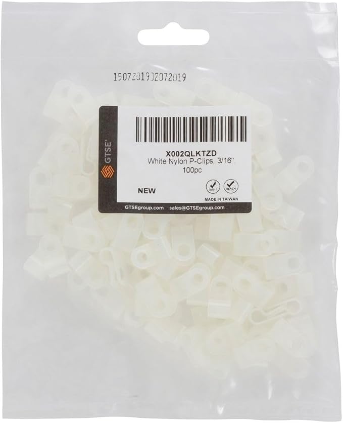 GTSE White Nylon Plastic Cable Clamps, 3/16" Screw Mounts for Cable, Rope, Tube Management, 100 Pack