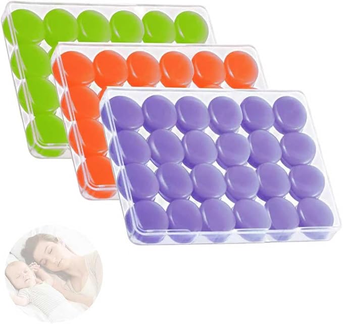 Ultra-Soft Noise Cancelling Sleeping Ear Plugs - Moldable Silicone, Wear Comfortable Noise Repairing Ear Plugs, Reusable for Adults, Kids, Sleep and Swimming, 72 Pieces (Color 1, Round)
