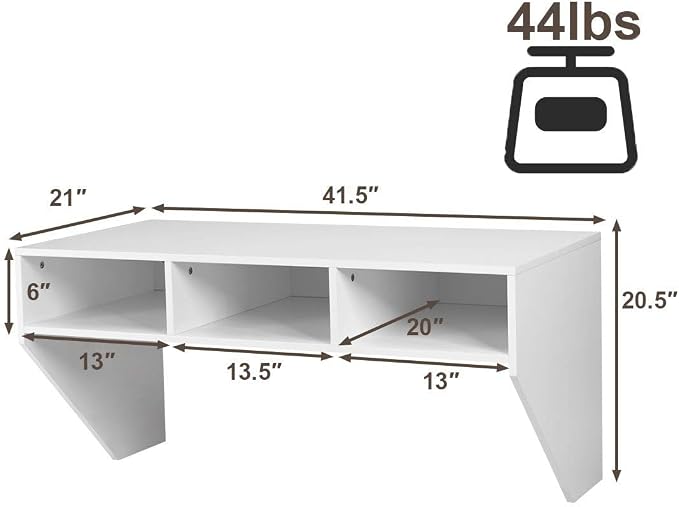 Giantex Wall Mounted Desk Floating Computer Desk, Writing Study Table W/3 Storage Shelves, Laptop PC Table for Living Room, Bedroom, Office (White)