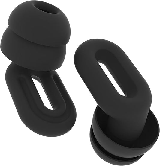 Focus Plus Earplugs with Double Tips – Reusable Silicone Ear Plugs for Sleep, Focus, Travel, Misophonia, 23 dB Noise Reduction + 5 dB with Double Tips (Black, Pack of 1)