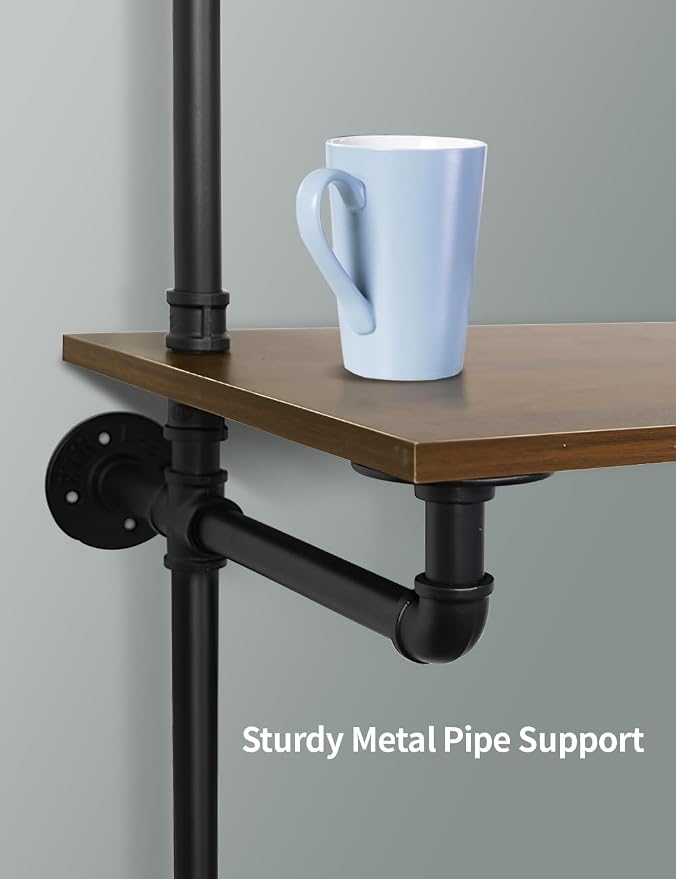 Industrial Pipe Computer Desk with Shelves,Wall Mounted Laptop Desks for Small Spaces,59 inch Bookshelf Narrow Writing Desk with Floating Shelves