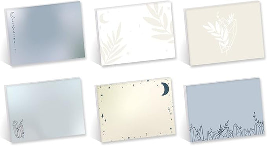 Boho Crystal Magic Sticky Note Assortment / 4" x 3" Blue Tan Repositionable Sticky Notes/Set of 6 Feminine Sun and Moon Pads/Made in The USA