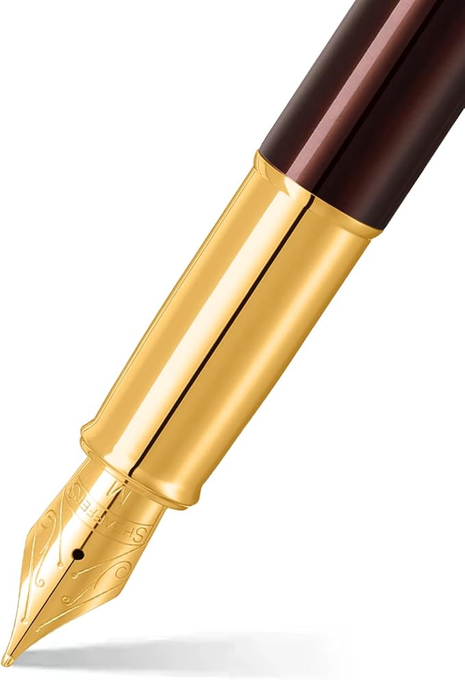 Sheaffer 100 9370 Fountain Pen, Medium Nib, Coffee Black Finish with Gold Trim, Refillable Writing Instrument, Premium Gift Box