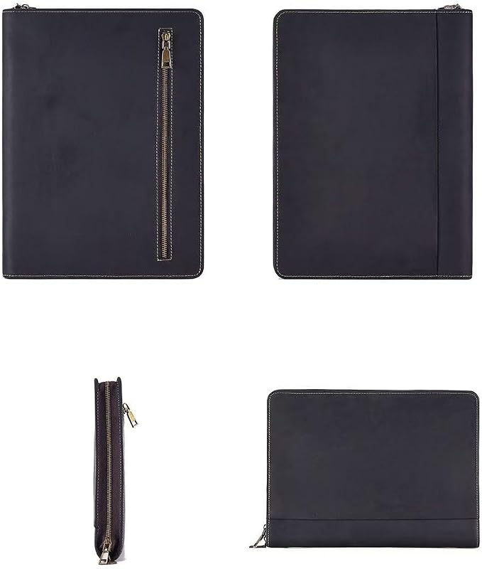 Zippered Padfolio Organizer, Leather Planner Binder, 12.9 Inch Portfolio Folder for Documents, Letter Size Business Card Tablet Document Holder for Men&Women