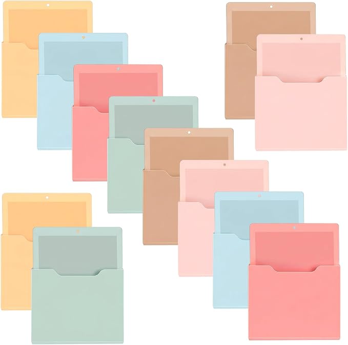 Gilprop 12 Pack Magnetic File Holder for Whiteboard, 10"x13"x1.2" Classroom Magnetic Wall File Folders, Hanging Magazine Organizer Storage Pocket for Refrigerator Mail Paper Desk Office(Light Vintage)