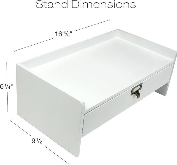 EXCELLO GLOBAL PRODUCTS Wooden Monitor Stand: Includes Drawer for Desktop Organization of Notebooks, Pens, Pencils & Office Supplies (White)