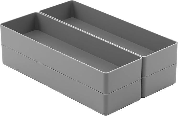 Teling 4 Pcs Grey Large Rectangular Desk Organizer Set, Half Accessory Tray, Plastic Tabletop Organizer for Office, Home, or Study, Dimensions: 9.45 x 2.95 x 1.38 Inches
