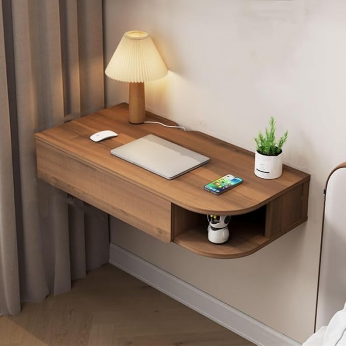 Wall Mounted Desk, 16.1-inch Wide Floating Laptop Table, Floating Night Stand, Office Workstation Hanging Desk, Floating Console Media Storage Cabinet(Brown,L47.2in)