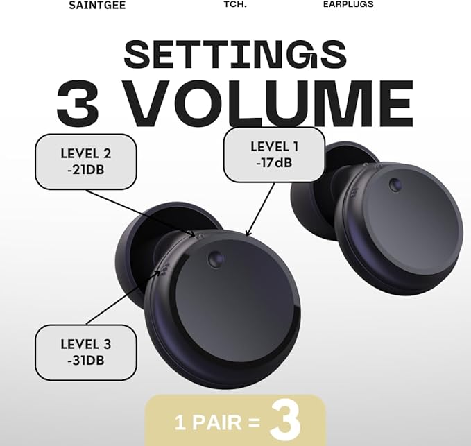 Adjustable Ear Plugs - 3 Noise Relief Modes,Tinnitus Relief for Ringing Ears Noise Reduction Earplugs for Concerts, Travel, Focus & Socializing loop'S earplugs,Space Black