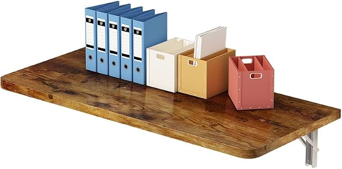 Rustic Wall Mounted Folding Table, Solid Wood Floating Shelf with Stainless Steel Brackets, Space Saving Desk for Home Office, Kitchen, Dining, Bar, Laundry Room(100X40cm/39.37"X15.75")