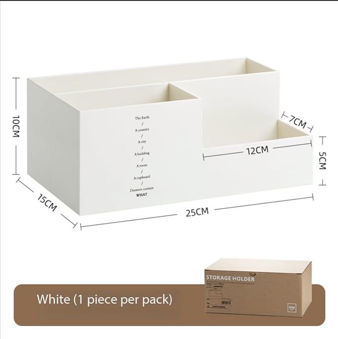 Jekelife Desktop Storage Organizer,3 Compartment Multi-Grid Desk Container,Open Wide Opening Hard Thickened Pen Holder for Office Stationery,Home Small Item, School Supplies Organization White