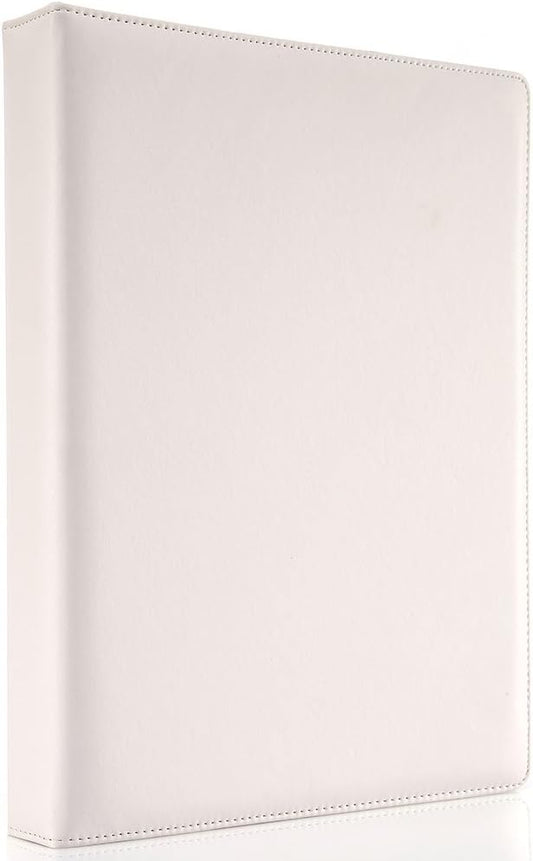 KINGFOM A4 Faux Leather Padfolio Ring Binder Business File Folder Document Holder with Card Holder (3 Ring Binder White)