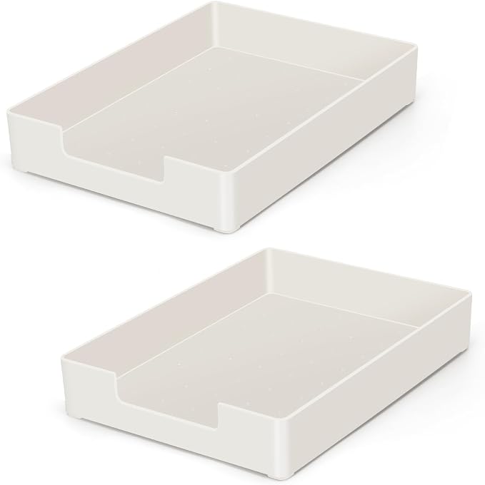 Paper Tray, Letter Tray, 2-Pack Desk Tray Organizer, Plastic A4 Letter-Size Printer Paper Holder, Rectangular Desktop Stackable File Mail Document Storage Container for Office Supplies School Home
