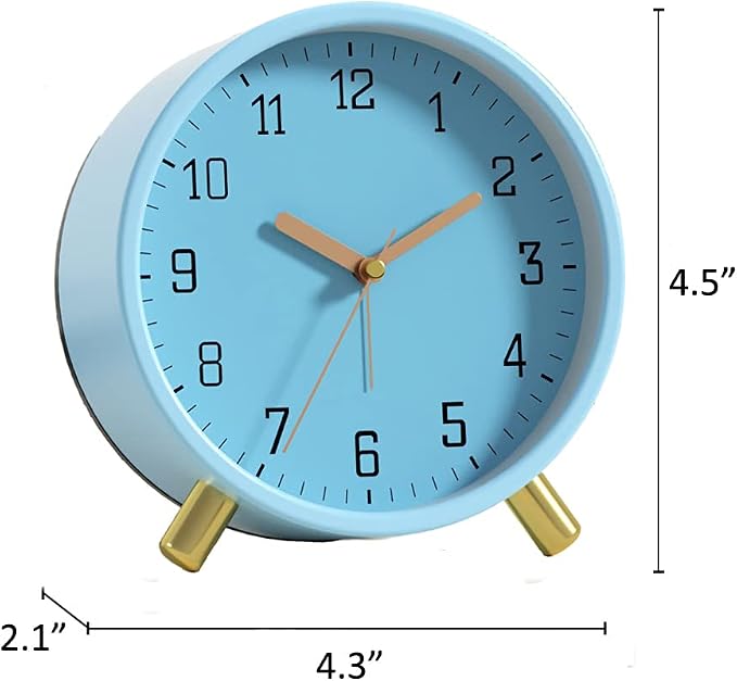 SHISEDECO Small Analog Alarm Clock, Battery Operated Desk Clock, Blue | Bedside Analog Non-Ticking Silent Small Deskclock Battery Operated for Living Room, Bedroom, Office