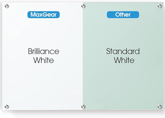 MaxGear Tempered Glass Whiteboard Dry Erase Board 60x40 Inch Ultra White | Magnetic Steel,Frameless Design,Smooth Writing,Ghost Free,Wall Mounted,Accessory Kits,Office Classroom Conference Room Use