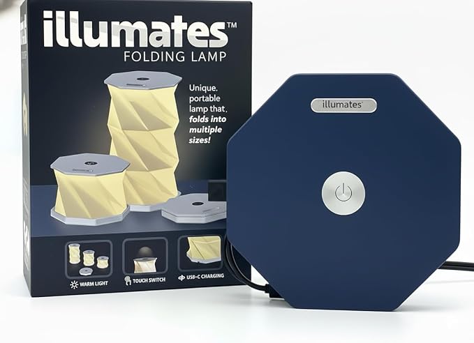 Origami Expanding Foldable LED Desk Lamp – USB Rechargeable & Portable - Dimmable Touch Control Light with Adjustable Height up to 5 1/2 for Office, Travel, Bedside - Sleek & Modern Design (Navy)