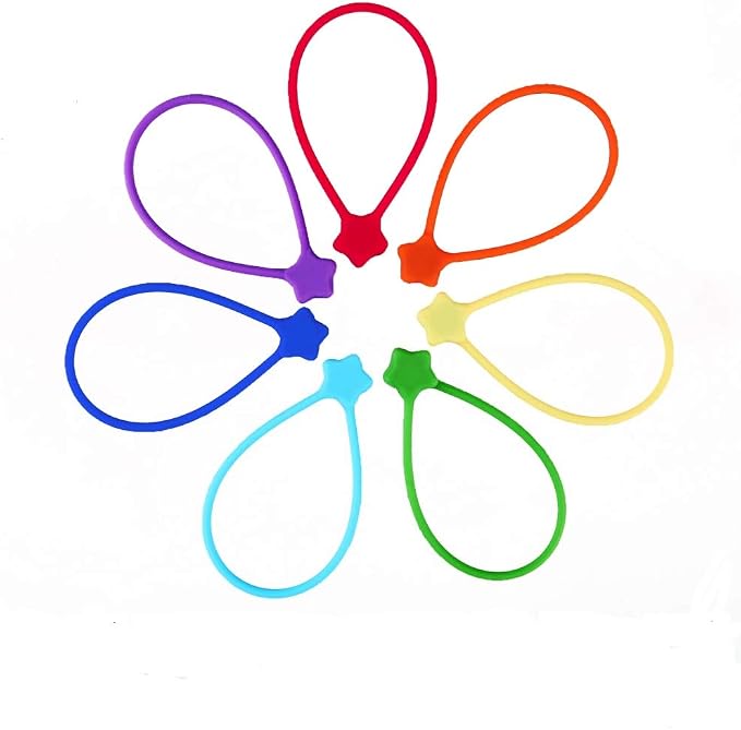 Reusable Silicone Twist Ties, 7.48'' Magnetic Cable Ties with Strong Magnet for Organizing Cables, Hanging Stuff, USB Cords, Fridge Magnets, Book Markers, or Just for Fun (7Colors, 7 Pack)