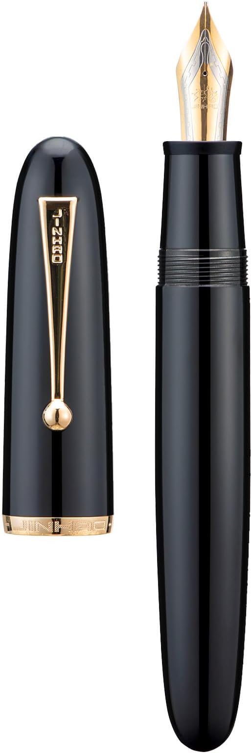 Jinhao 9019 Fountain Pen Dadao Series Black Acrylic Gold Trim #8 Medium Nib with Large Converter for Writing, Signature and Calligraphy