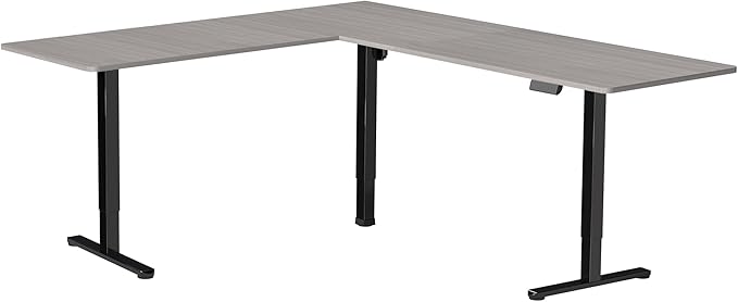 VIVO Corner Standing Desk, 84 x 63 inch Reversible L-Shaped Workstation, Electric Height Adjustment, Home, Office, and Reception Rooms, Dark Gray Table Top Black Frame, DESK-E3CTBG-84