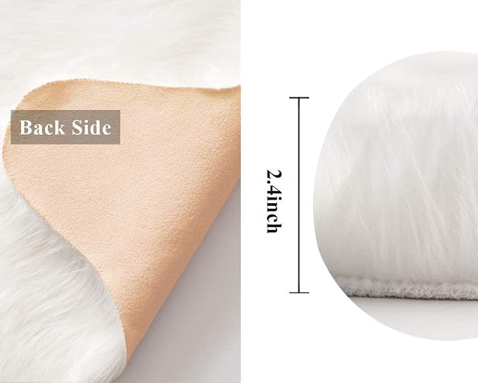 MIULEE Luxury Soft Fluffy Area Rug 3x5 Feet, Faux Fur Sheepskin Rug Decorative Plush Shaggy Carpet for Christmas Decor Bedside Sofa Floor, White