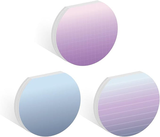 Ombre Sticky Note Pad Assortment/Set of 3 Round Flat Top Striped Planner Note Pads / 3.5" Grid Sticky Notes / 50 Sheets Per Pad/Made in USA