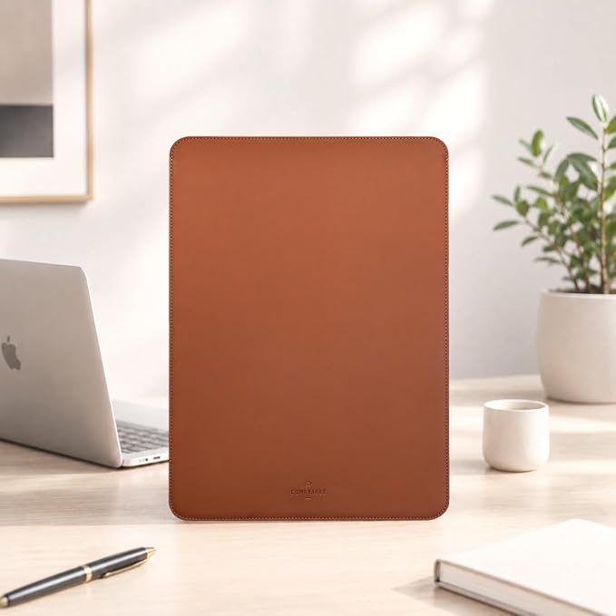 Comfyable Slim Laptop Sleeve 16 Inch Compatible for MacBook Pro M5 M4 M3 M2 Pro/Max 2026, Faux Leather Protective 16-in Mac Cover Case, Brown