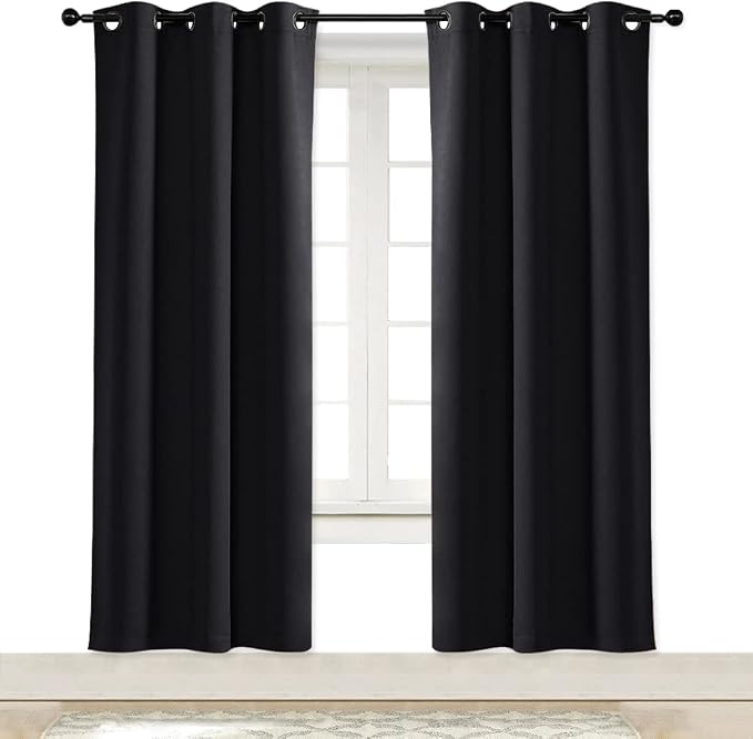 NICETOWN Black Out Curtain Panel Shade Black Solid Energy Efficient Eyelet Top Window Blind for Guest Room (1 Piece, 42 inches Wide by 72 inches Long)