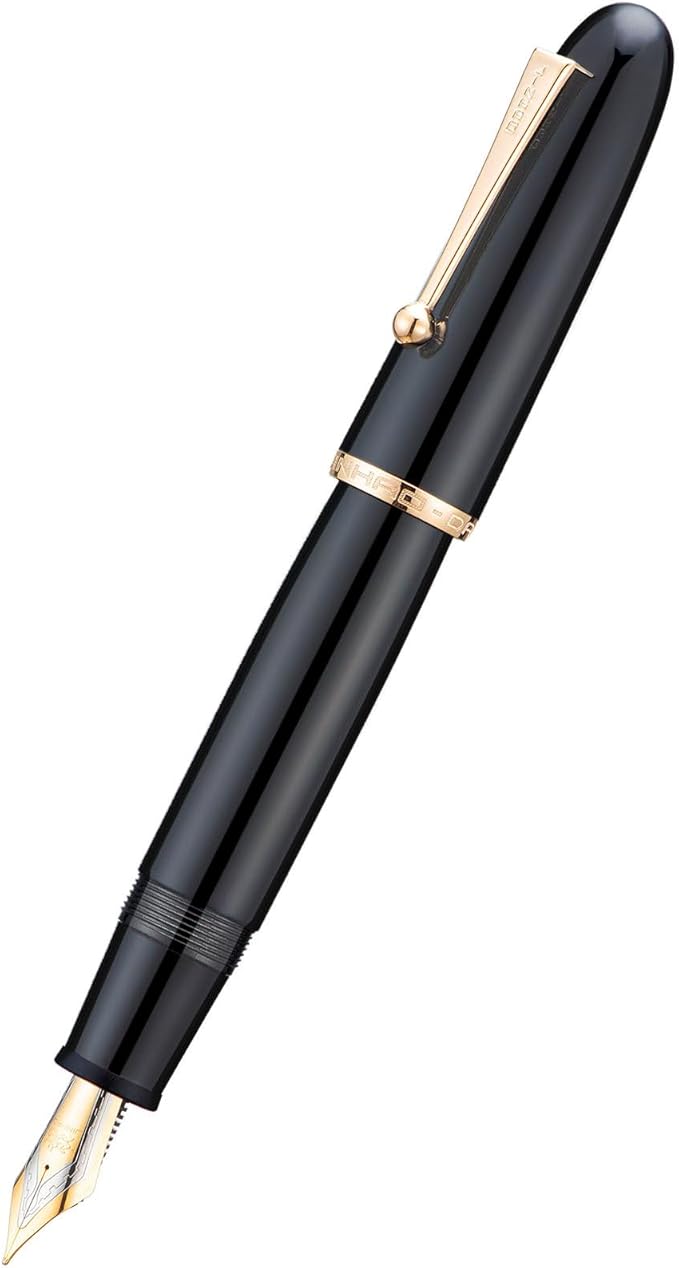 Jinhao 9019 DaDao Series Fountain Pen, Size 8 Extra Fine Nib with Large Ink Converter, Piano Black Acrylic Design Smooth Writing Pen (Gold Trim)