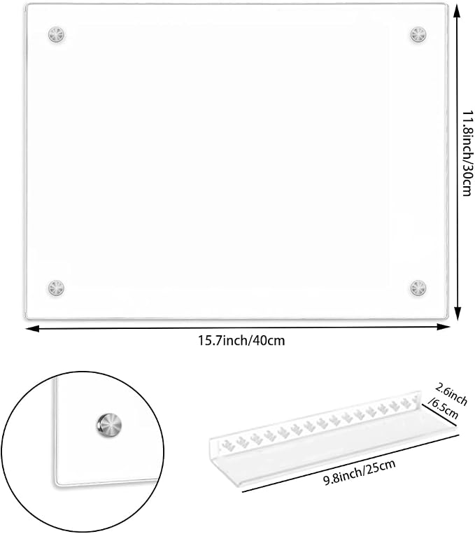 TORASO Glass Whiteboard, Dry Erase White Board, 11.8" x 15.7" Small Glass Board for Home Kitchen, Office, Frameless, Brilliance White(BB-WH-3040)