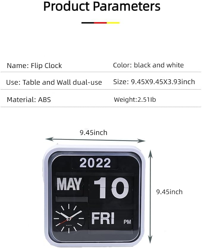Retro Modern 9.45 Inches Calendar Day Date Flip Desk Wall Clock (Black)(No Battery Included)