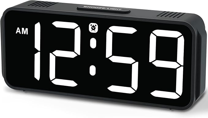 Peakeep Small Compact Digital Alarm Clock Plug-in for Bedrooms Bedside | Battery Backup Electric Clock, Large Big Numbers Display for Desk Table Small Spaces, 6 Dimmers, 5 Adjustable Alarm Volume