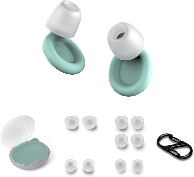 Soundary Ear Plugs for Sleep, Supportive Silicone Noise Cancelling Earplugs for Side Sleepers, Medium-Firm Fit, 26dB (SNR) Noise Reduction Earbuds for Travel, Focus, Tinnitus Relief (Green, One Size)