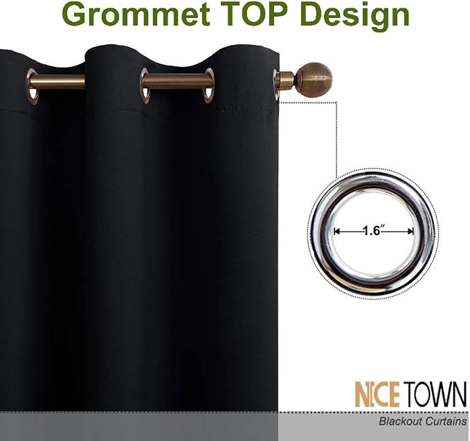 NICETOWN Wide Drapes for Sliding Glass Door, Window Treatments for Patio Doors, Grommet Thermal Insulated Blackout Curtains (1 Piece, Black, 70 by 72-inch)