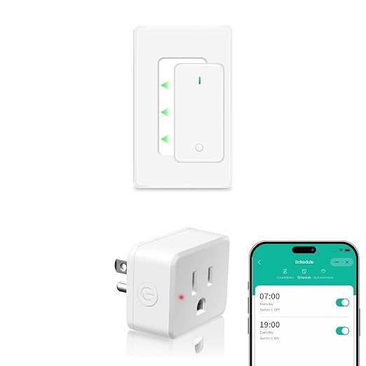 NineLeaf Slim WiFi Smart Plug with Switch, Remote App Control, 15A/1500W, Compatible with Alexa/Google Home via Tuya, Compact Design, Timer/Schedule, TUV FCC Certified,2.4G