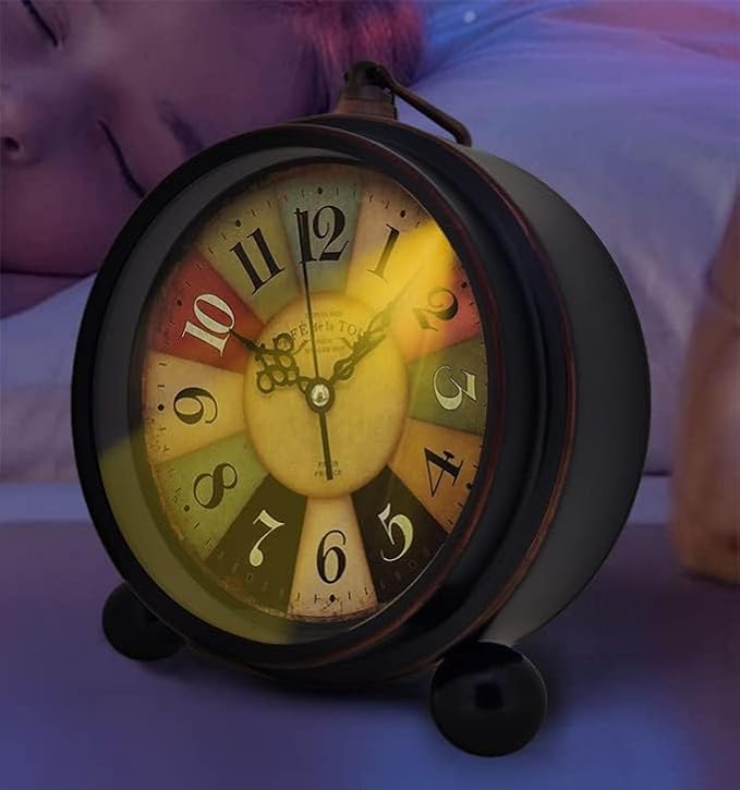 Vintage Analog Alarm Clock, Tuscan Style, 5.25inch | Small, Silent Desk Clock, Night Light, Battery Operated, Table, Bedroom, Bedside, Living Room, Gift Clock