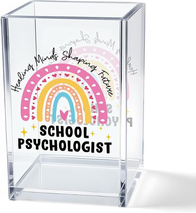 Healing Minds Shaping Future School Psychologist Acrylic Cosmetic Pencil Pen Holder Cup, Back to School Gifts for Teacher Psychologist, Appreciation Thank You Gifts for Women Men Teacher