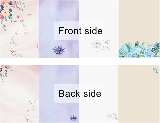 Stationery Writing Paper with Envelopes，4 Different Style Decorative Stationery Sheets， Double-sided Printing，32 Stationery Papers+16 Envelopes, 7.5" x 10.4" of Each Stationery Paper