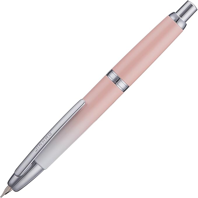 Jinhao 10 Press Fountain Pen with Box, Gradient Peach Pink Retractable Medium Nib with Ink Converter Set (Silver Clip)
